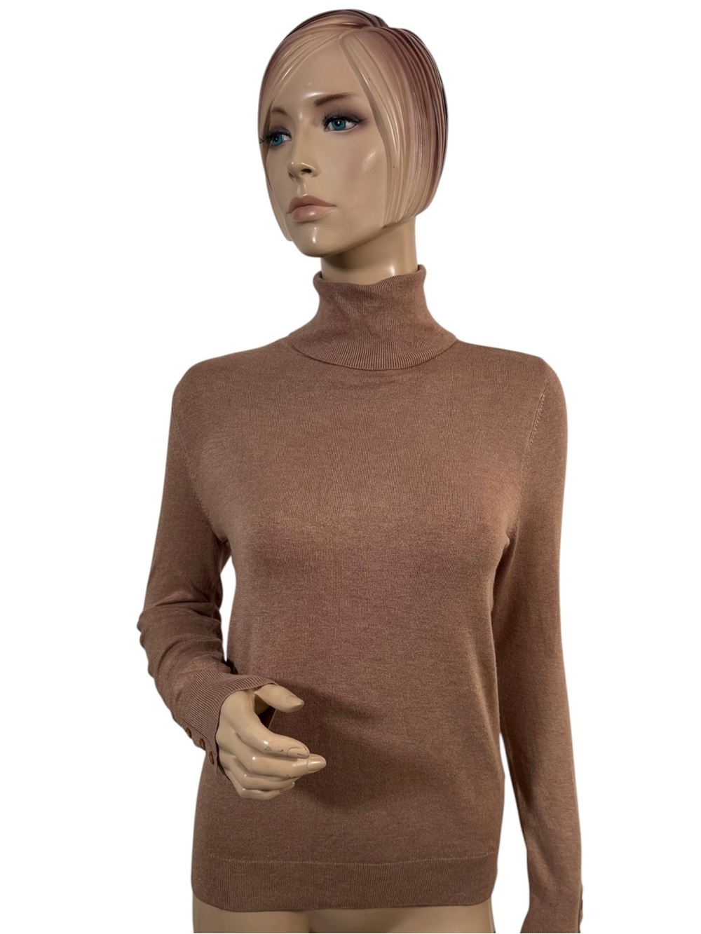 Ann Taylor Factory Turtleneck Sweater Button Cuff Brown Size Medium